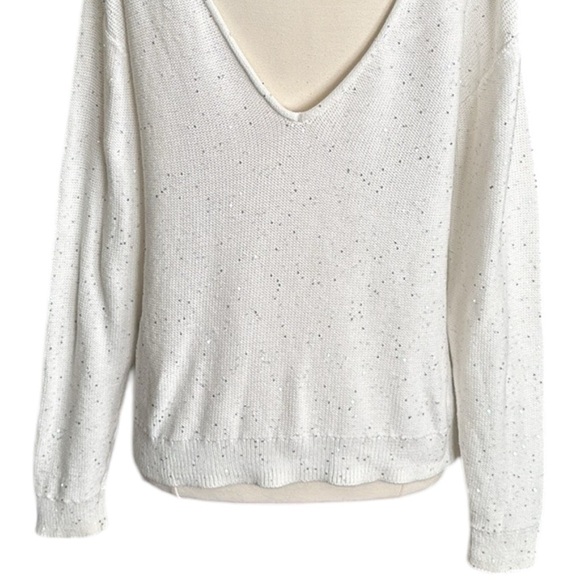 ZARA White Cotton Sequin Knit Sweater Minimalist Chic Low Back Size Medium - Picture 11 of 16